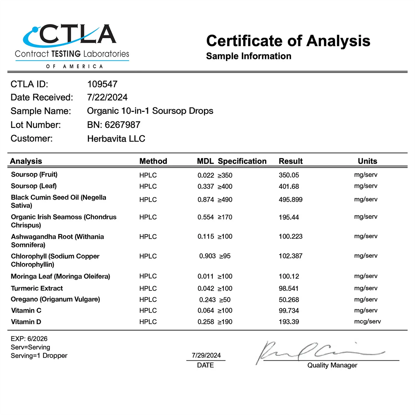 100% Organic 10-in-1 Soursop Extract Drops